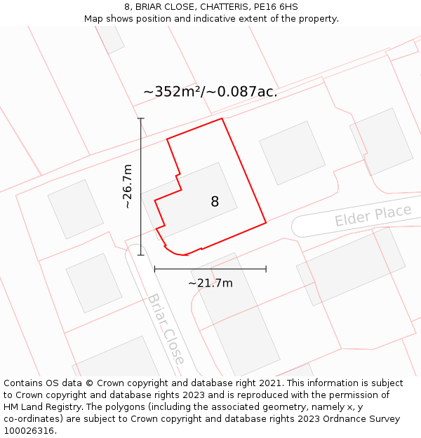8, BRIAR CLOSE, CHATTERIS, PE16 6HS: Plot and title map