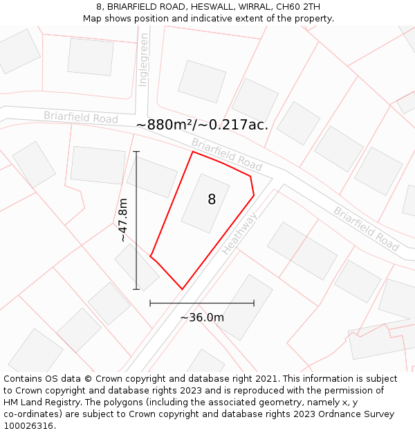 8, BRIARFIELD ROAD, HESWALL, WIRRAL, CH60 2TH: Plot and title map