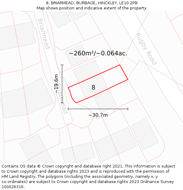 8, BRIARMEAD, BURBAGE, HINCKLEY, LE10 2PB: Plot and title map