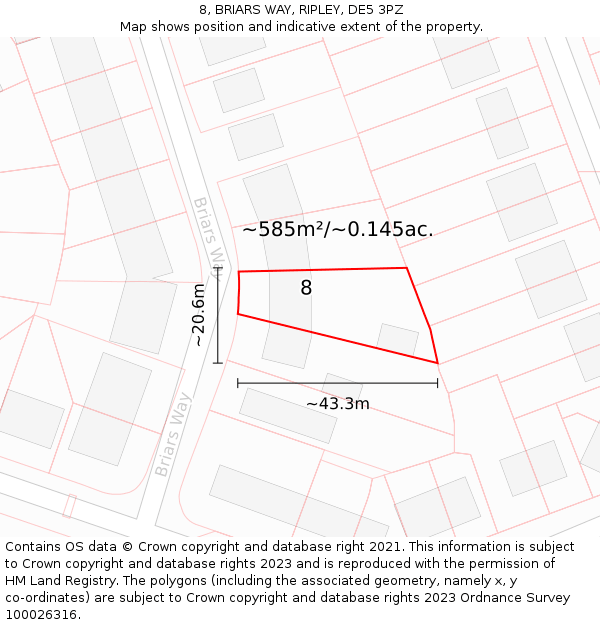 8, BRIARS WAY, RIPLEY, DE5 3PZ: Plot and title map