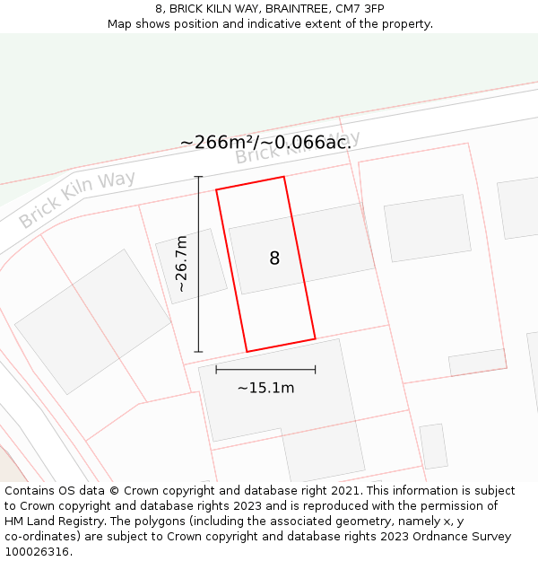 8, BRICK KILN WAY, BRAINTREE, CM7 3FP: Plot and title map