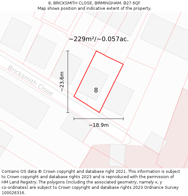 8, BRICKSMITH CLOSE, BIRMINGHAM, B27 6QF: Plot and title map