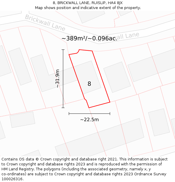 8, BRICKWALL LANE, RUISLIP, HA4 8JX: Plot and title map