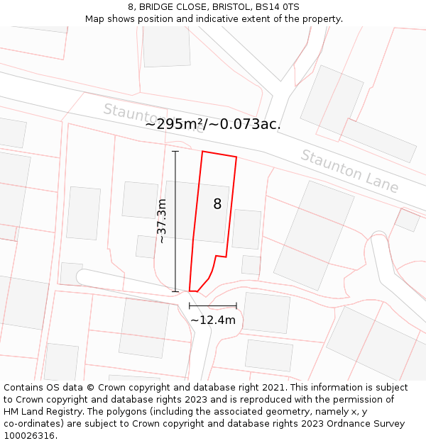 8, BRIDGE CLOSE, BRISTOL, BS14 0TS: Plot and title map