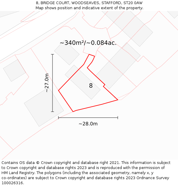 8, BRIDGE COURT, WOODSEAVES, STAFFORD, ST20 0AW: Plot and title map