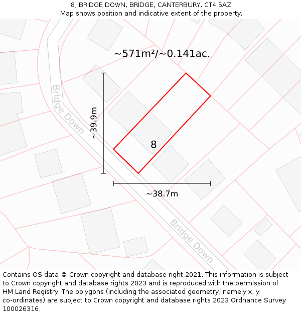 8, BRIDGE DOWN, BRIDGE, CANTERBURY, CT4 5AZ: Plot and title map