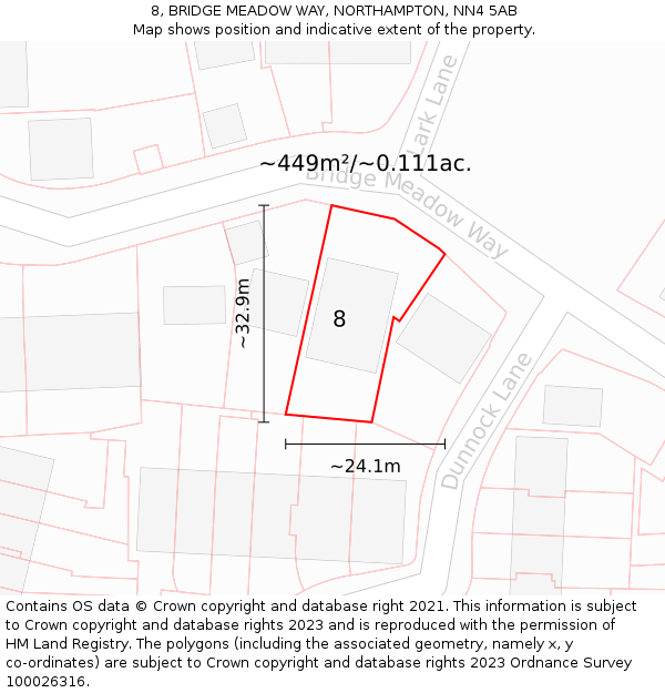 8, BRIDGE MEADOW WAY, NORTHAMPTON, NN4 5AB: Plot and title map