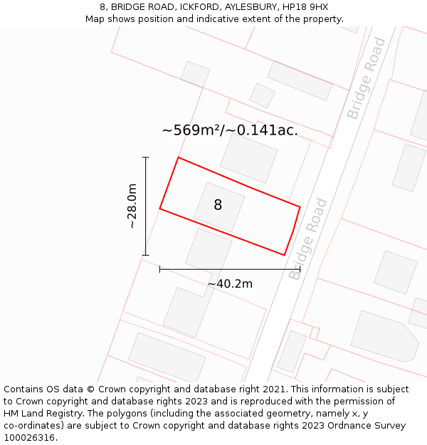 8, BRIDGE ROAD, ICKFORD, AYLESBURY, HP18 9HX: Plot and title map