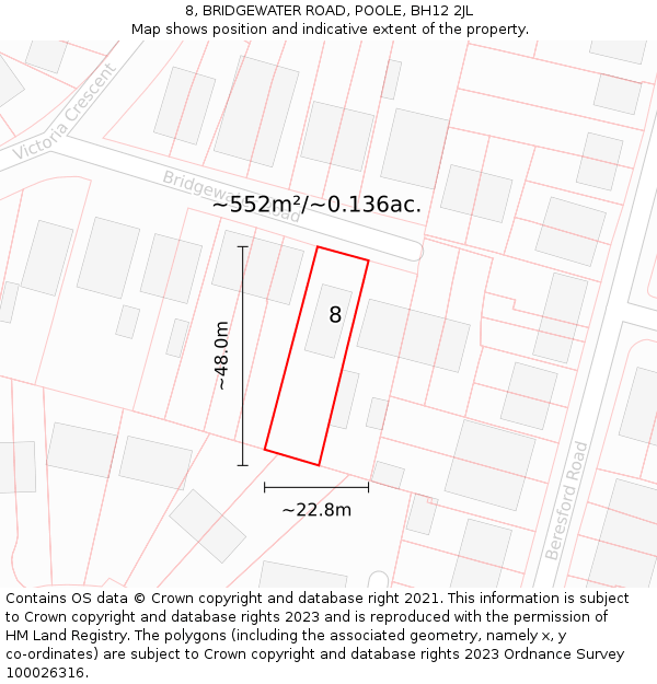 8, BRIDGEWATER ROAD, POOLE, BH12 2JL: Plot and title map