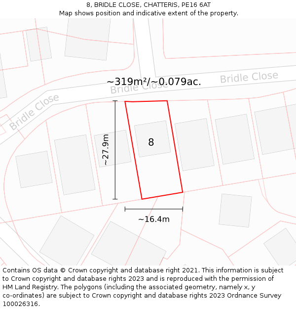 8, BRIDLE CLOSE, CHATTERIS, PE16 6AT: Plot and title map