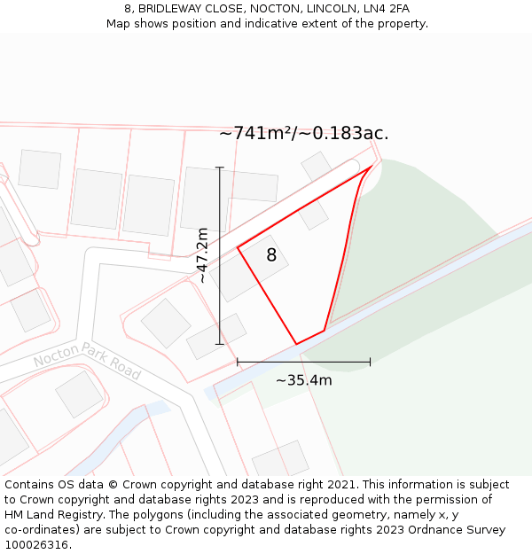 8, BRIDLEWAY CLOSE, NOCTON, LINCOLN, LN4 2FA: Plot and title map
