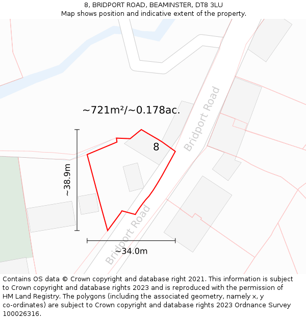8, BRIDPORT ROAD, BEAMINSTER, DT8 3LU: Plot and title map