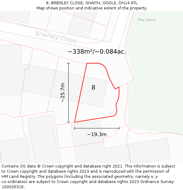 8, BRIERLEY CLOSE, SNAITH, GOOLE, DN14 9TL: Plot and title map