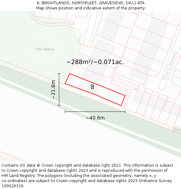 8, BRIGHTLANDS, NORTHFLEET, GRAVESEND, DA11 8TA: Plot and title map