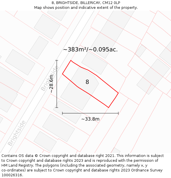 8, BRIGHTSIDE, BILLERICAY, CM12 0LP: Plot and title map