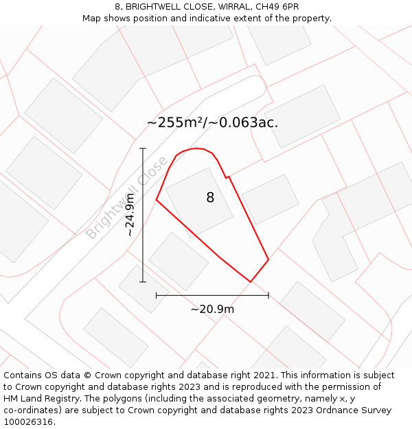 8, BRIGHTWELL CLOSE, WIRRAL, CH49 6PR: Plot and title map
