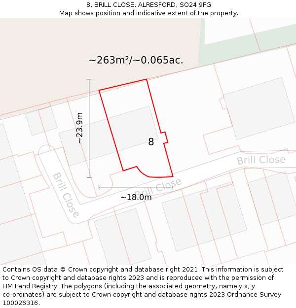 8, BRILL CLOSE, ALRESFORD, SO24 9FG: Plot and title map