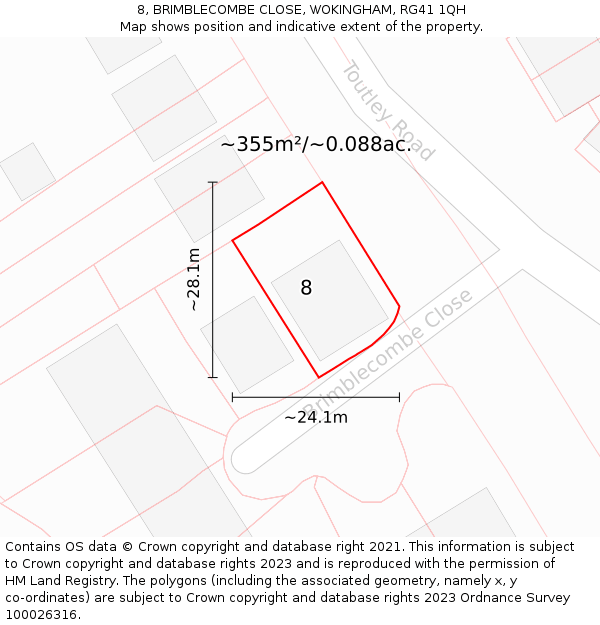 8, BRIMBLECOMBE CLOSE, WOKINGHAM, RG41 1QH: Plot and title map