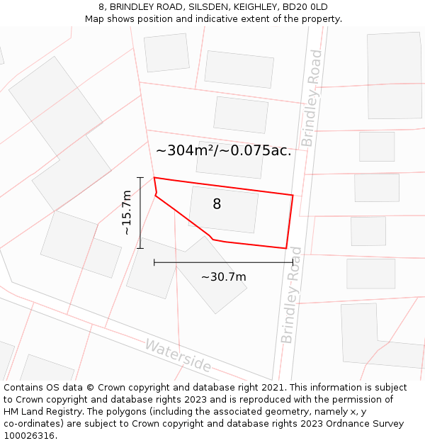8, BRINDLEY ROAD, SILSDEN, KEIGHLEY, BD20 0LD: Plot and title map