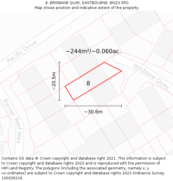 8, BRISBANE QUAY, EASTBOURNE, BN23 5PD: Plot and title map
