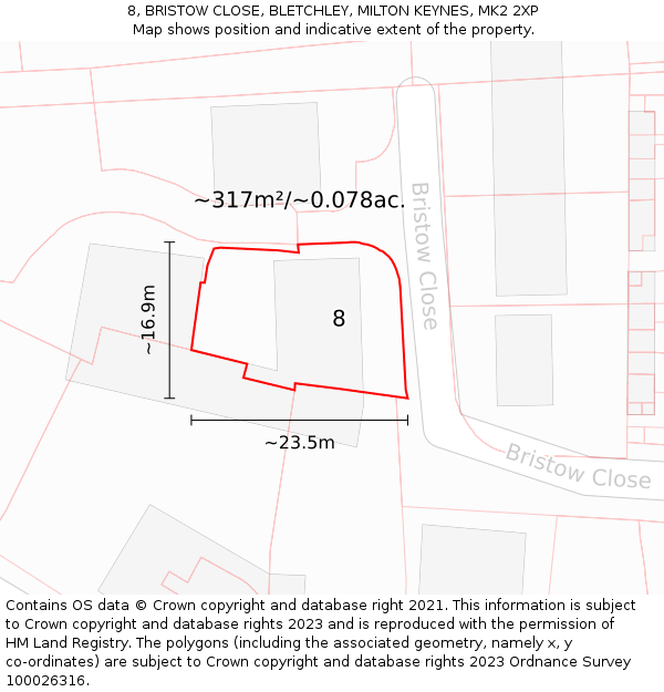 8, BRISTOW CLOSE, BLETCHLEY, MILTON KEYNES, MK2 2XP: Plot and title map
