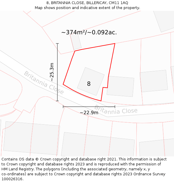 8, BRITANNIA CLOSE, BILLERICAY, CM11 1AQ: Plot and title map