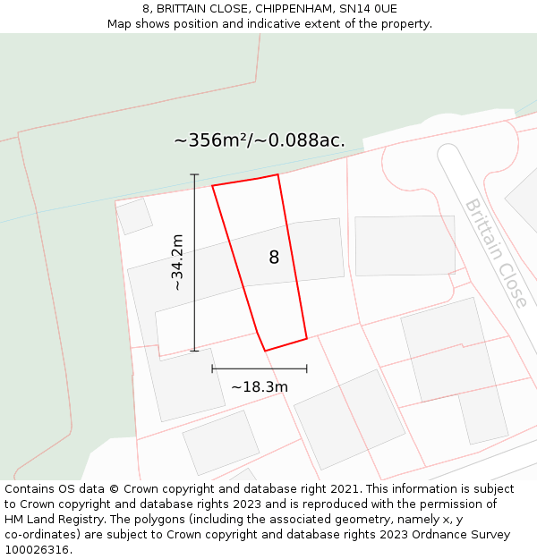 8, BRITTAIN CLOSE, CHIPPENHAM, SN14 0UE: Plot and title map