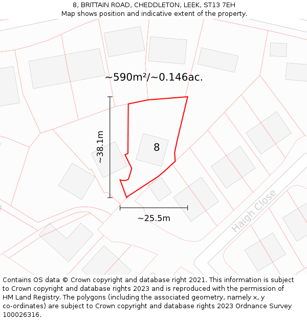 8, BRITTAIN ROAD, CHEDDLETON, LEEK, ST13 7EH: Plot and title map