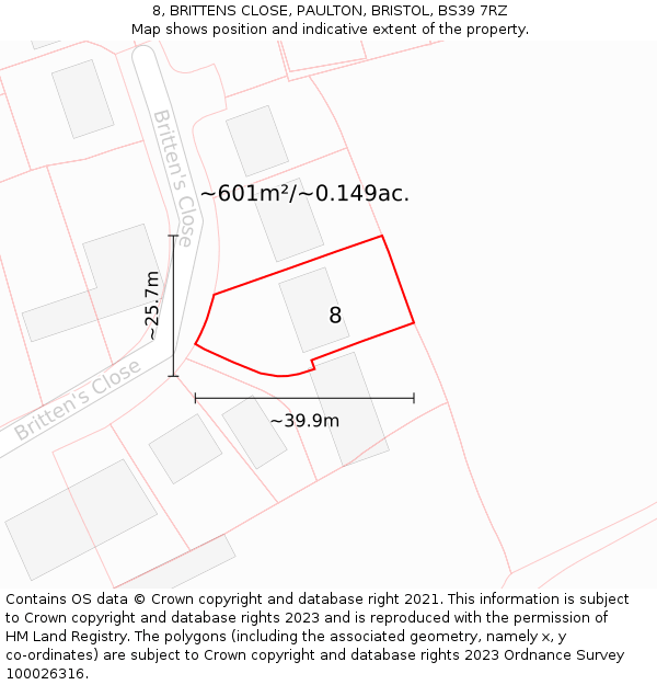 8, BRITTENS CLOSE, PAULTON, BRISTOL, BS39 7RZ: Plot and title map