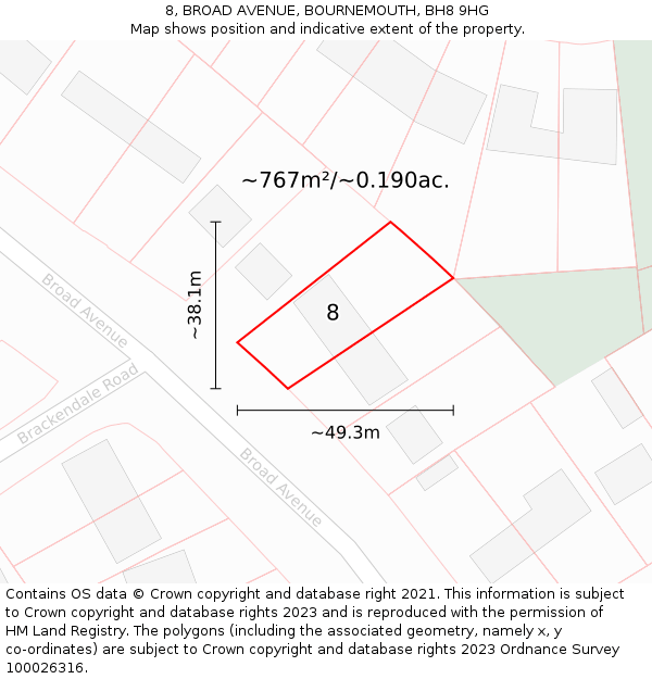 8, BROAD AVENUE, BOURNEMOUTH, BH8 9HG: Plot and title map