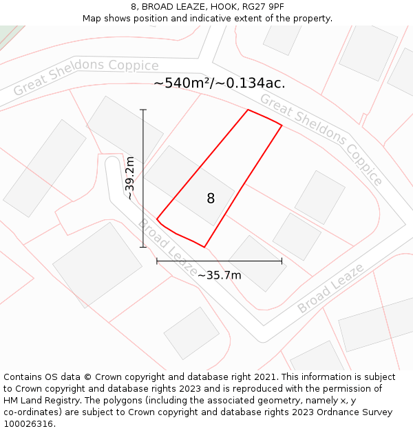 8, BROAD LEAZE, HOOK, RG27 9PF: Plot and title map