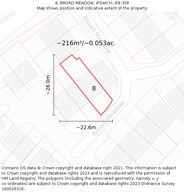 8, BROAD MEADOW, IPSWICH, IP8 3SP: Plot and title map