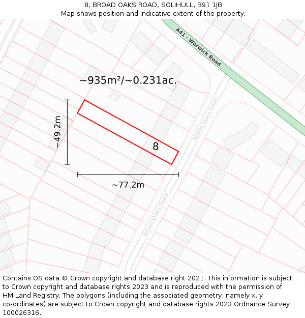8, BROAD OAKS ROAD, SOLIHULL, B91 1JB: Plot and title map