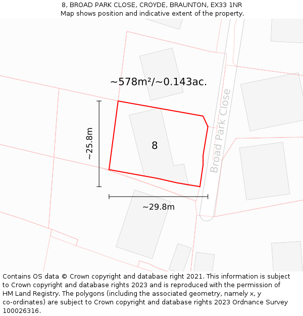 8, BROAD PARK CLOSE, CROYDE, BRAUNTON, EX33 1NR: Plot and title map