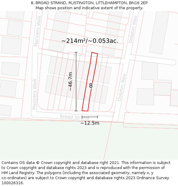 8, BROAD STRAND, RUSTINGTON, LITTLEHAMPTON, BN16 2EP: Plot and title map