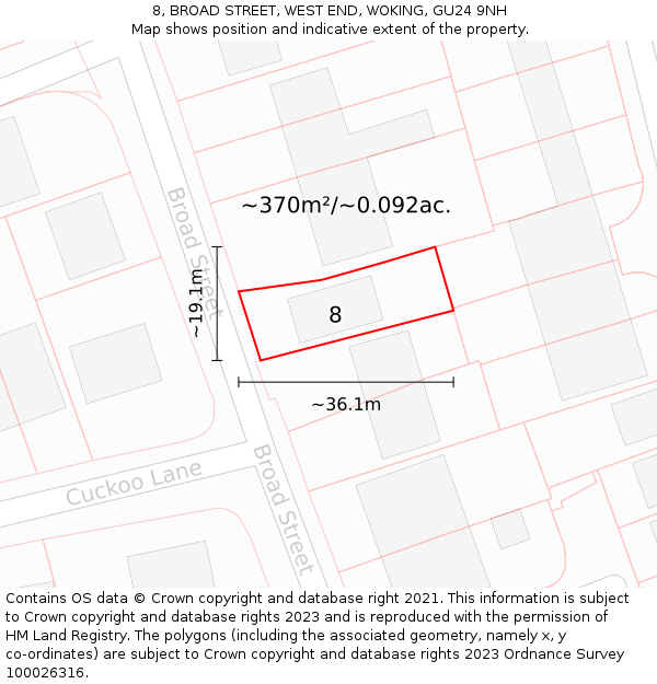 8, BROAD STREET, WEST END, WOKING, GU24 9NH: Plot and title map