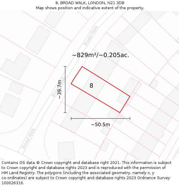 8, BROAD WALK, LONDON, N21 3DB: Plot and title map