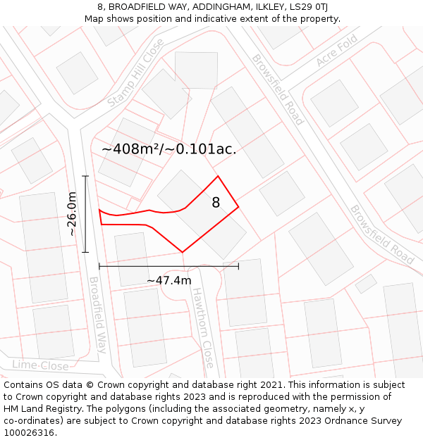 8, BROADFIELD WAY, ADDINGHAM, ILKLEY, LS29 0TJ: Plot and title map