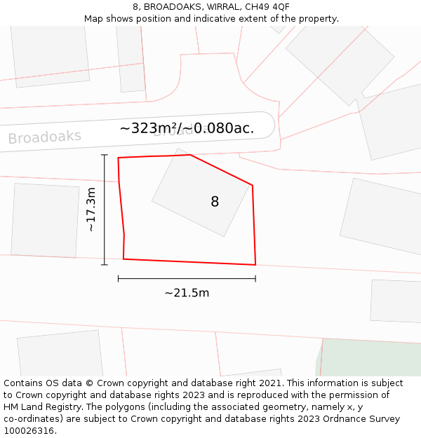 8, BROADOAKS, WIRRAL, CH49 4QF: Plot and title map