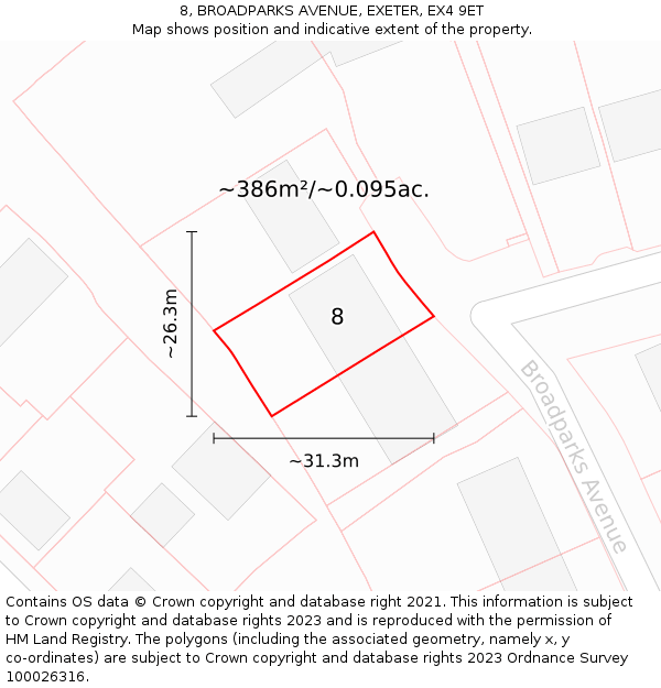 8, BROADPARKS AVENUE, EXETER, EX4 9ET: Plot and title map