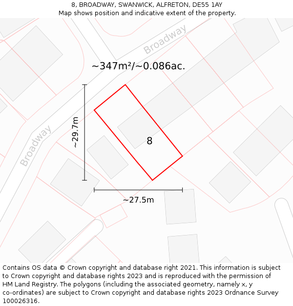 8, BROADWAY, SWANWICK, ALFRETON, DE55 1AY: Plot and title map
