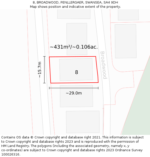 8, BROADWOOD, PENLLERGAER, SWANSEA, SA4 9DH: Plot and title map