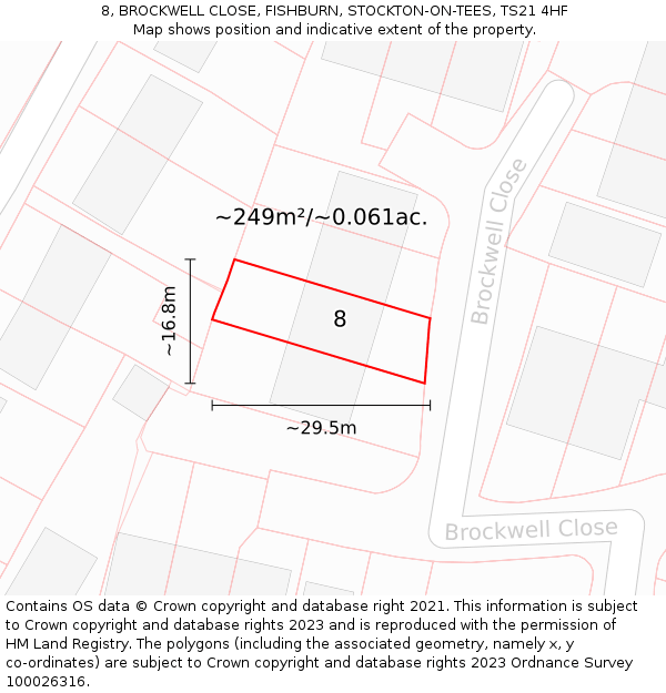 8, BROCKWELL CLOSE, FISHBURN, STOCKTON-ON-TEES, TS21 4HF: Plot and title map