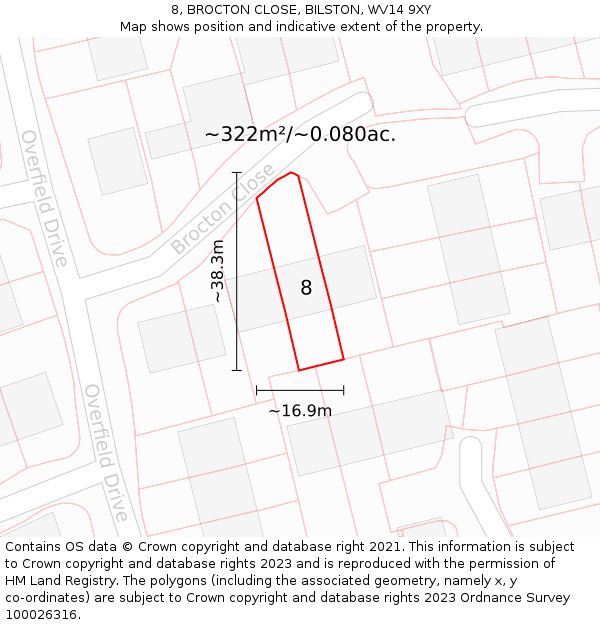 8, BROCTON CLOSE, BILSTON, WV14 9XY: Plot and title map