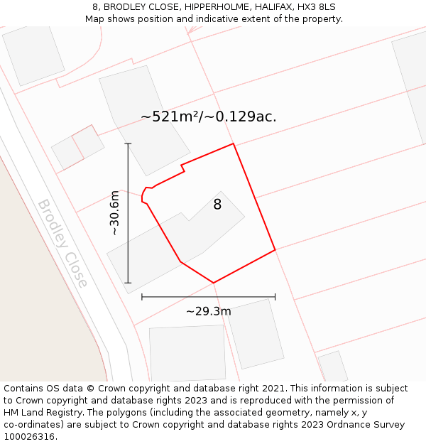 8, BRODLEY CLOSE, HIPPERHOLME, HALIFAX, HX3 8LS: Plot and title map