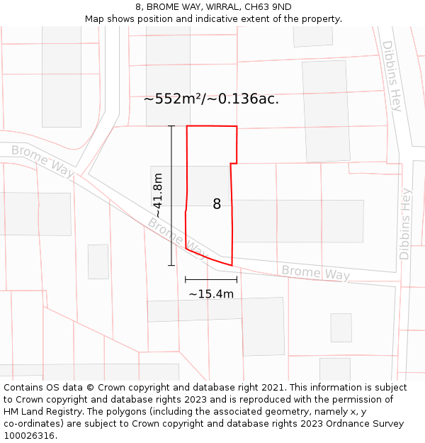 8, BROME WAY, WIRRAL, CH63 9ND: Plot and title map