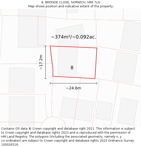 8, BRONDE CLOSE, NORWICH, NR6 7LN: Plot and title map