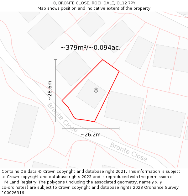 8, BRONTE CLOSE, ROCHDALE, OL12 7PY: Plot and title map