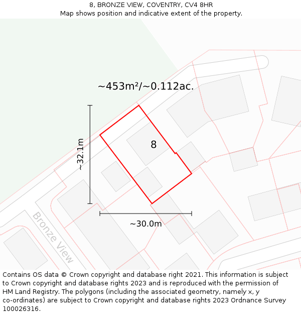 8, BRONZE VIEW, COVENTRY, CV4 8HR: Plot and title map