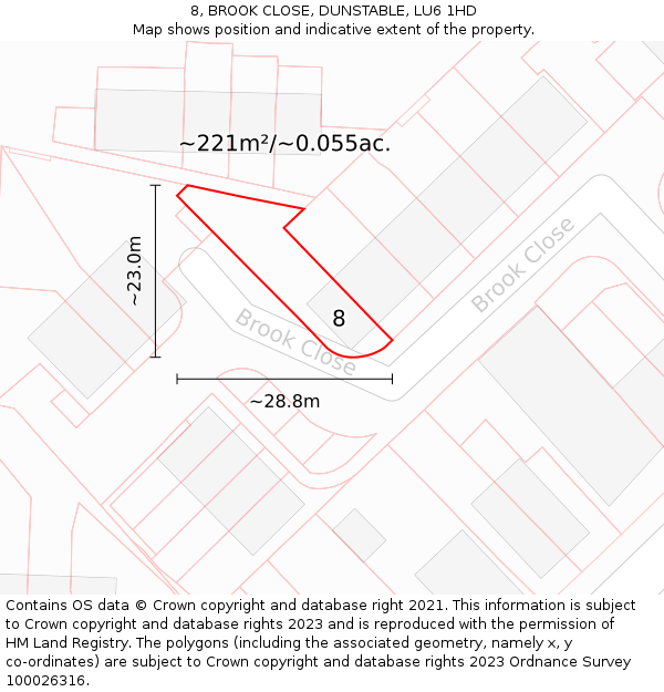 8, BROOK CLOSE, DUNSTABLE, LU6 1HD: Plot and title map